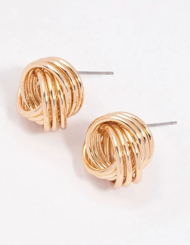 Gold Triple Strand Knotted Stud Earrings