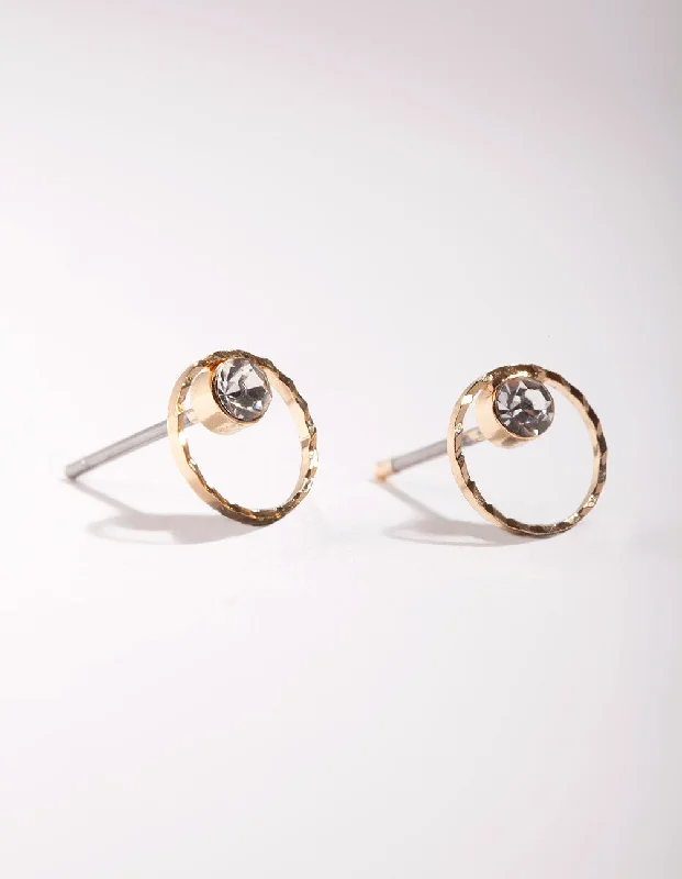 Gold Mini Circle Dia Stud Earrings