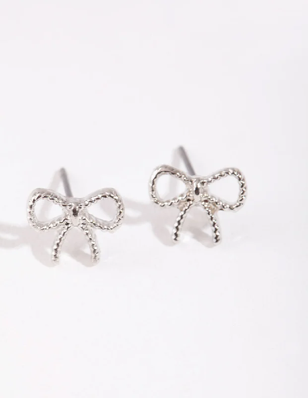 Rhodium Mini Twisted Bow Stud Earrings