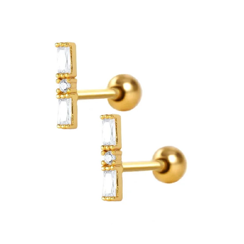 Baguette Piercing Barbell Ball Back Earrings Sleeper Earrings