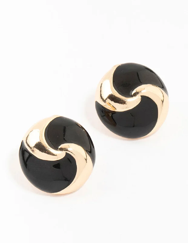 Black & Gold Swirl Stud Earrings