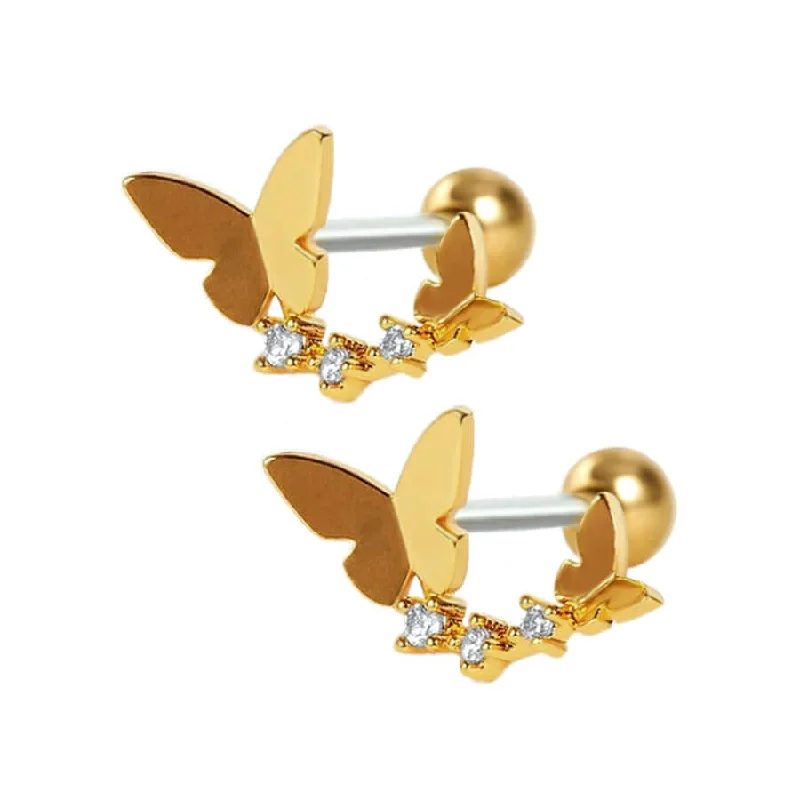 Butterfly Crawler Piercing Barbell Ball Back Earrings Sleeper Earrings