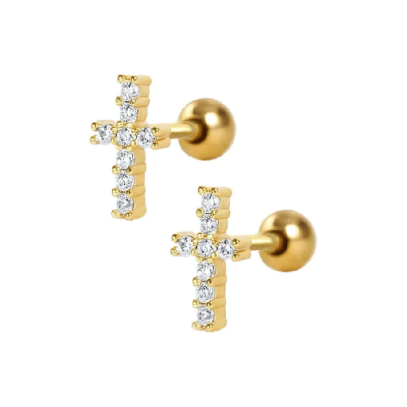 Cross Piercing Barbell Ball Back Earrings Sleeper Earrings