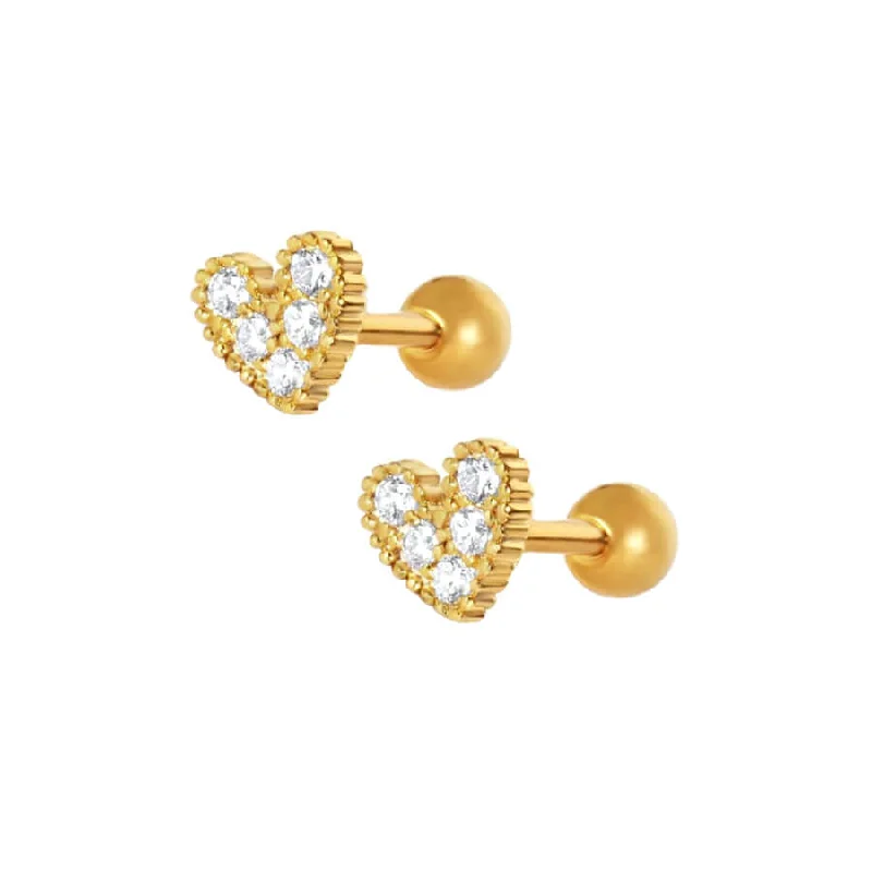 Crystal Heart Piercing Barbell Ball Back Earrings Sleeper Earrings