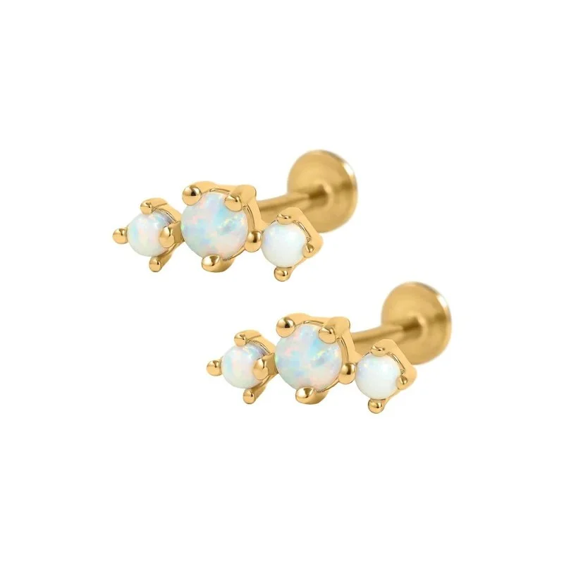 Curved Triple White Opal Prong Flat Back Cartilage Earrings