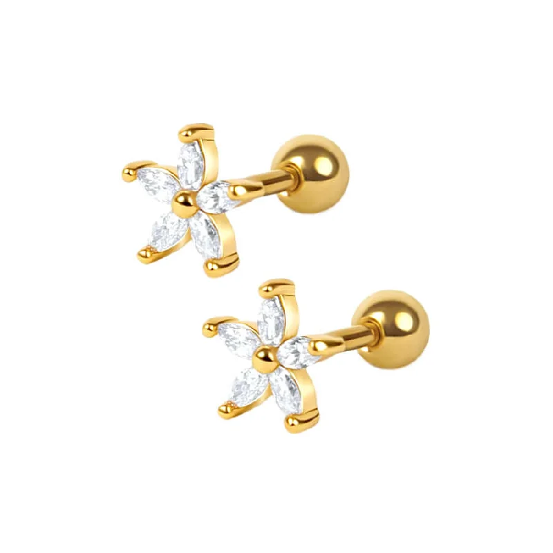 Daisy Flower Piercing Barbell Ball Back Earrings Sleeper Earrings