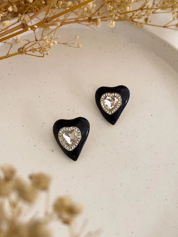 Diamond Studded Heart Earrings