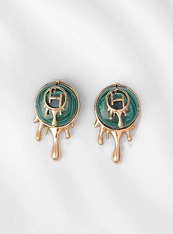 Drip OH Palescent Malachite Stud Earrings