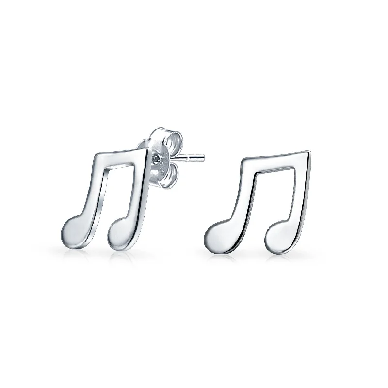 Dainty Eighth Note Stud Earrings for Musicians in Sterling Silver