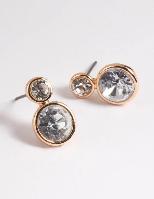 Gold Diamante Round Stud Earrings