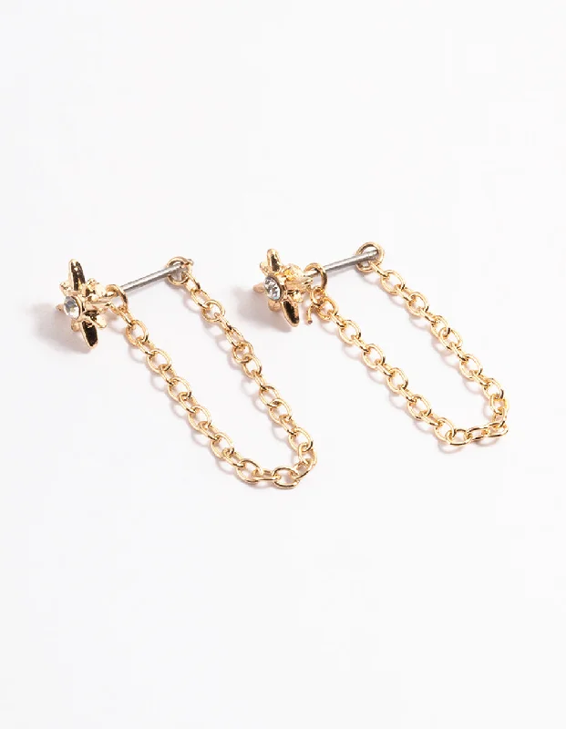 Gold Chain Front & Back Stud Earrings