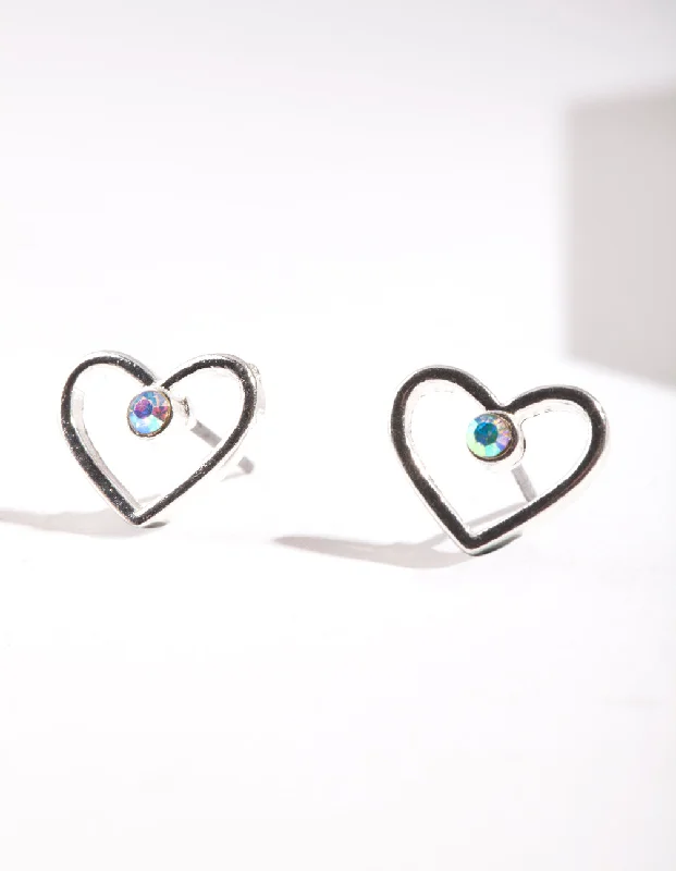 Silver Cut Out & Diamante Heart Stud Earring