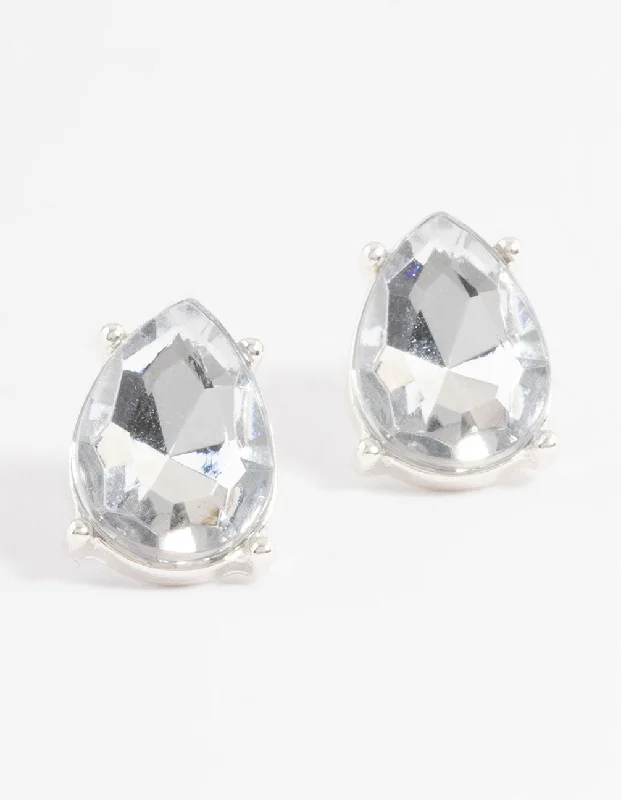 Silver Pear Stud Earrings