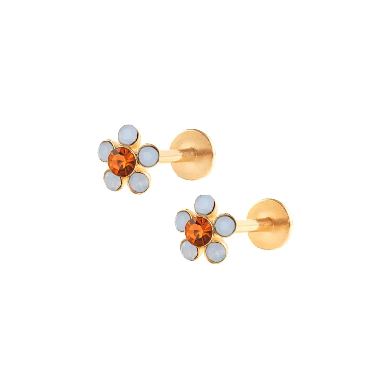 Five-leaf Flower Moonstone Flat Back Cartilage Earrings