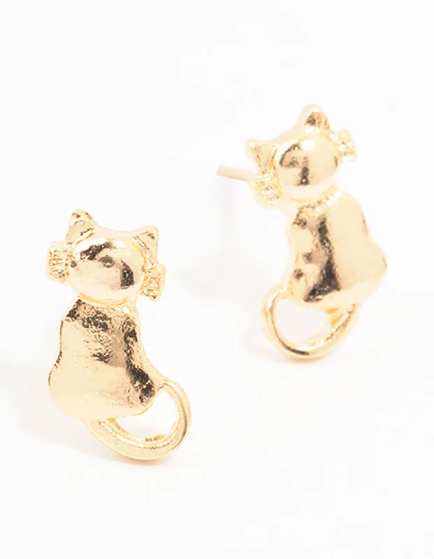 Gold Cat Stud Earrings