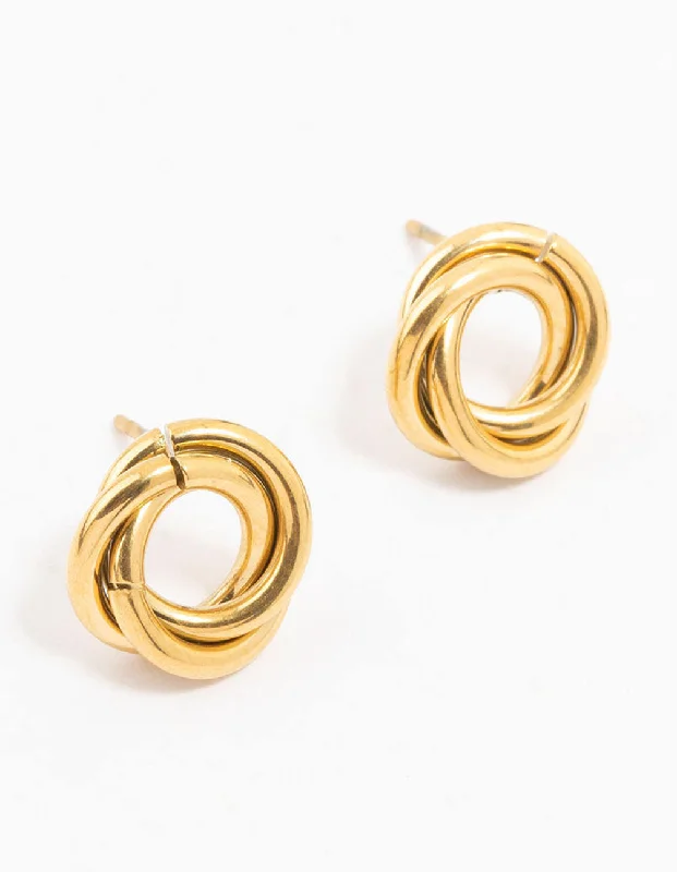 Gold Plated Stainless Steel Knotted Doughnut Stud Earrings