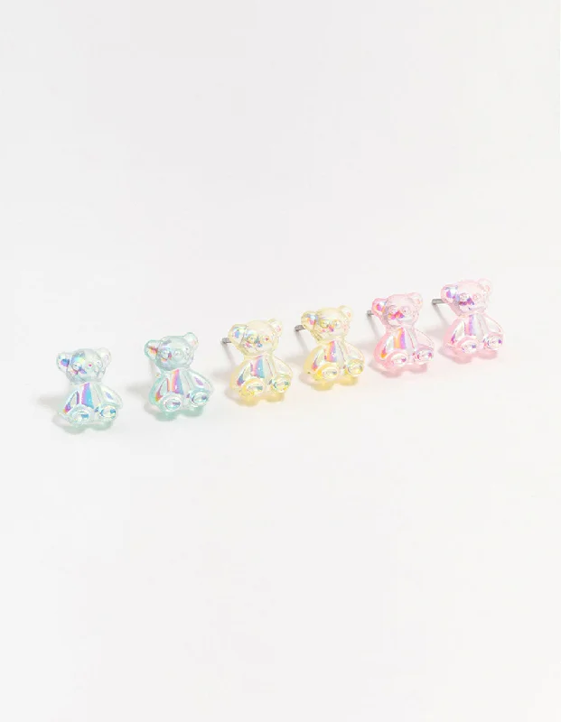 Holographic Teddy Stud Earrings 3-Pack