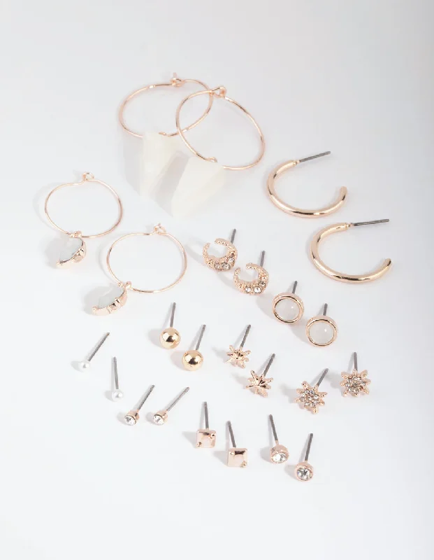 Rose Gold Star & Triangle Stud & Drop Earring 12-Pack