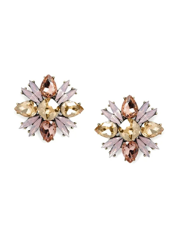 Rubans Rubans Gold-Toned  Pink Floral Studs