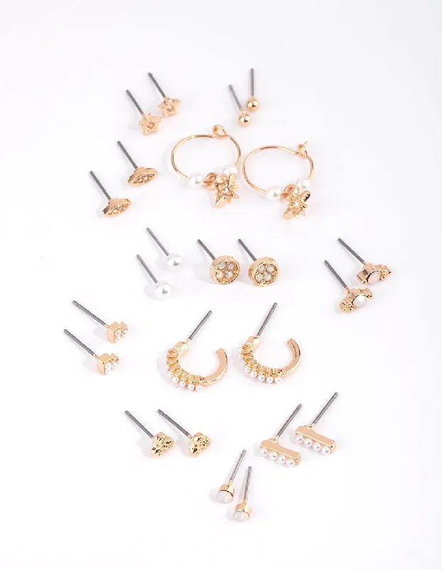 Gold Celestial Pearl Stud Earring 12-Pack