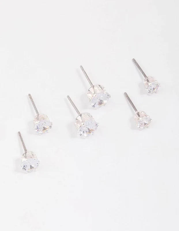 Silver Graduating Diamante Stud Earring 3-Pack