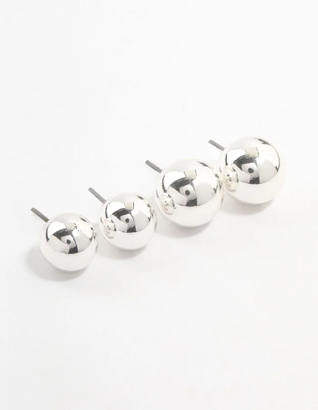 Silver Sphere  Stud Earrings 2-Pack