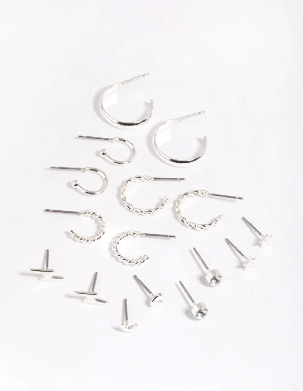 Silver Celestial Stud & Hoop Earring 8-Pack