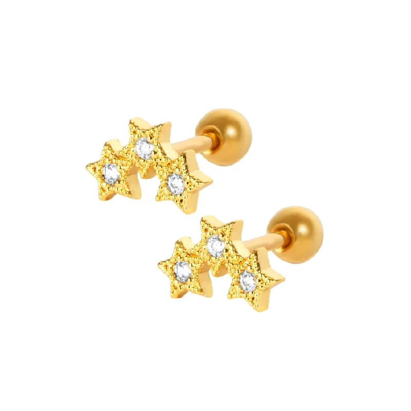 Star Trio Piercing Barbell Ball Back Earrings Sleeper Earrings