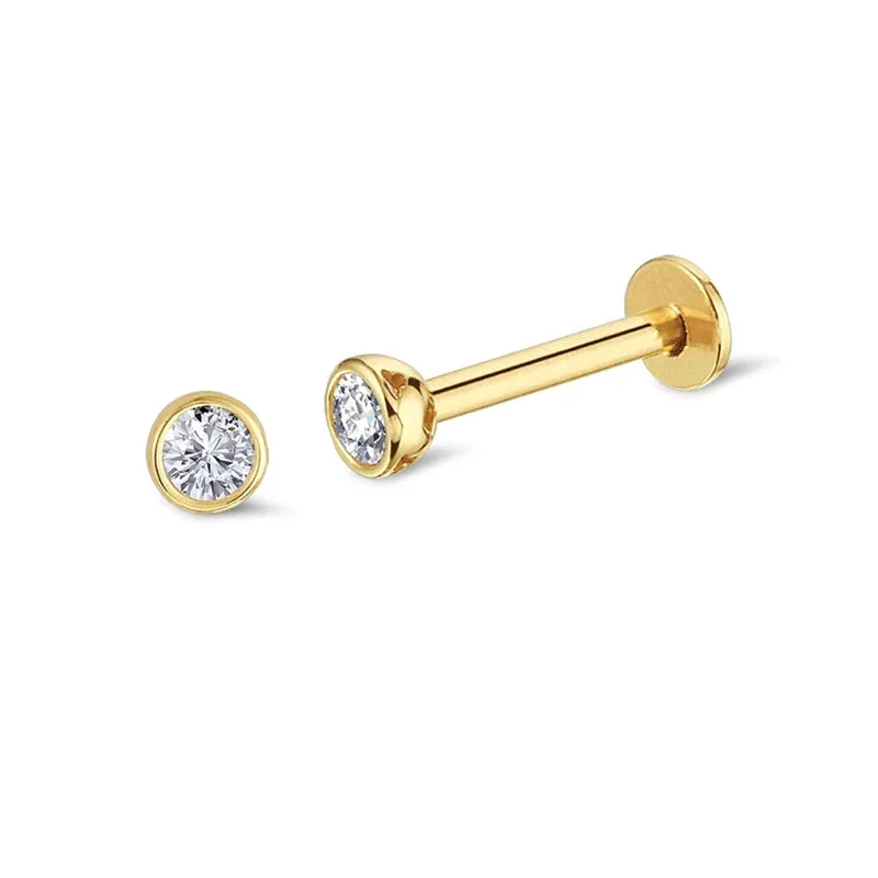 Tiny Bezel CZ 14k Gold Plated Baby Children Screw Back Earrings