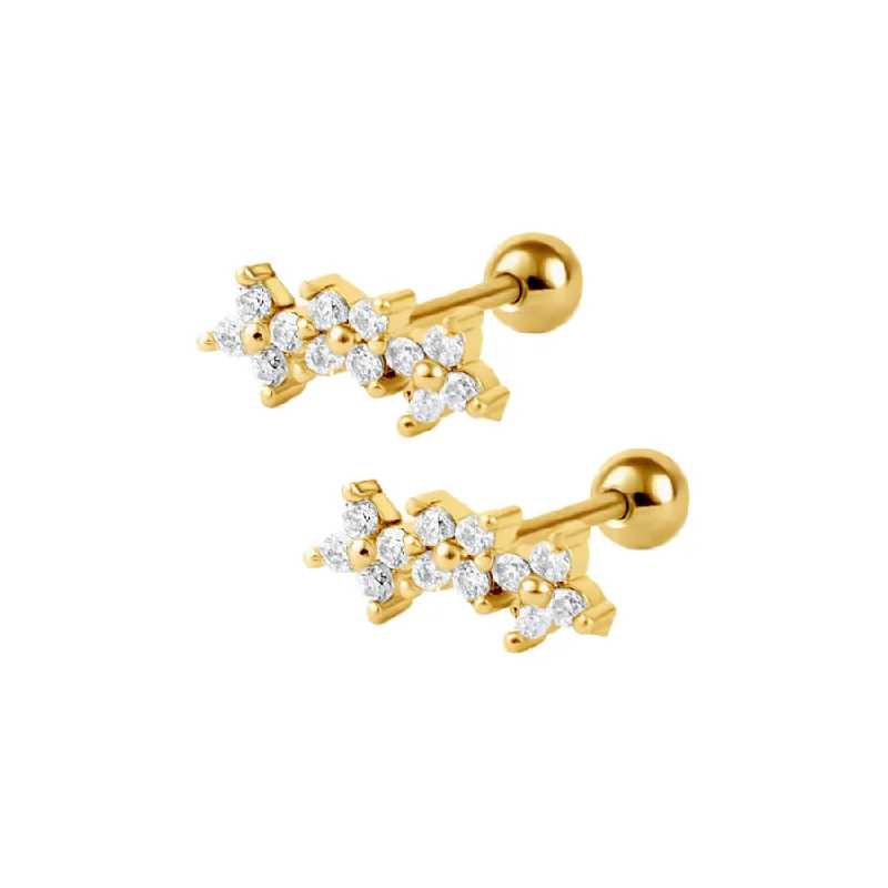 Tiny Flower Trio Piercing Barbell Ball Back Earrings Sleeper Earrings