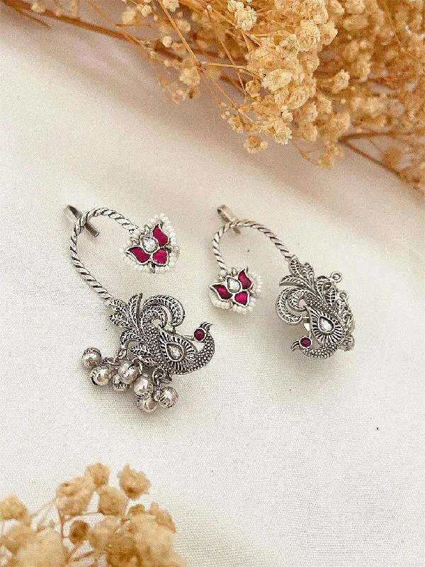 Traditional Silver Peacock Earrings