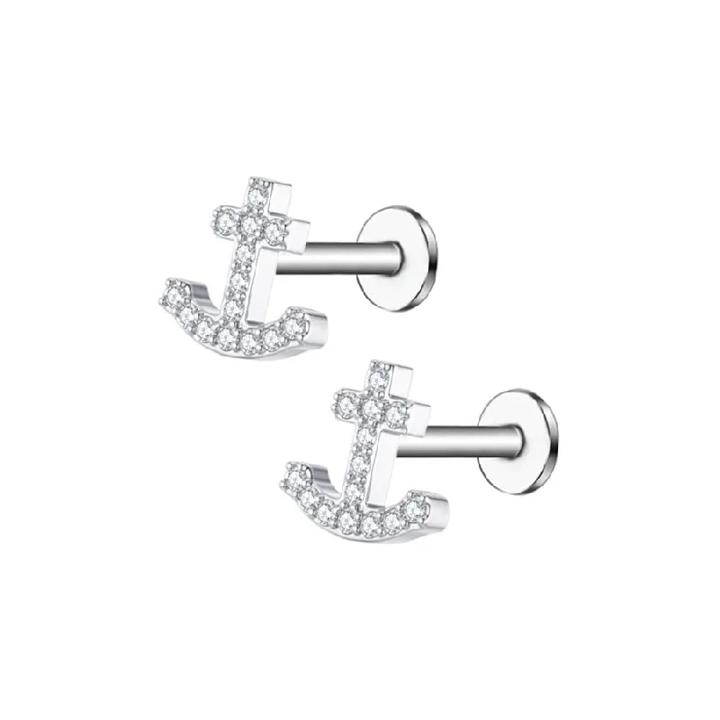 Trendolla Anchor Diamond Flat Back Earrings