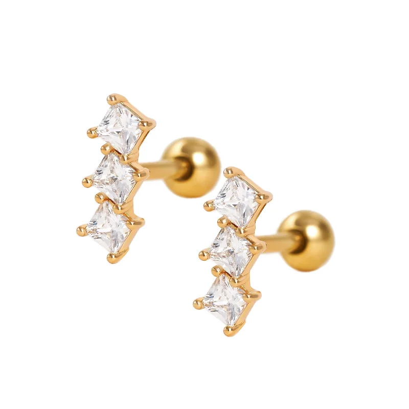 Triple Square Curved Ball Back Cartilage Earrings