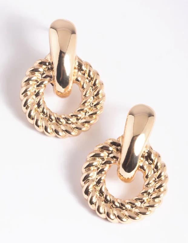 Gold Door Knocker Stud Earrings