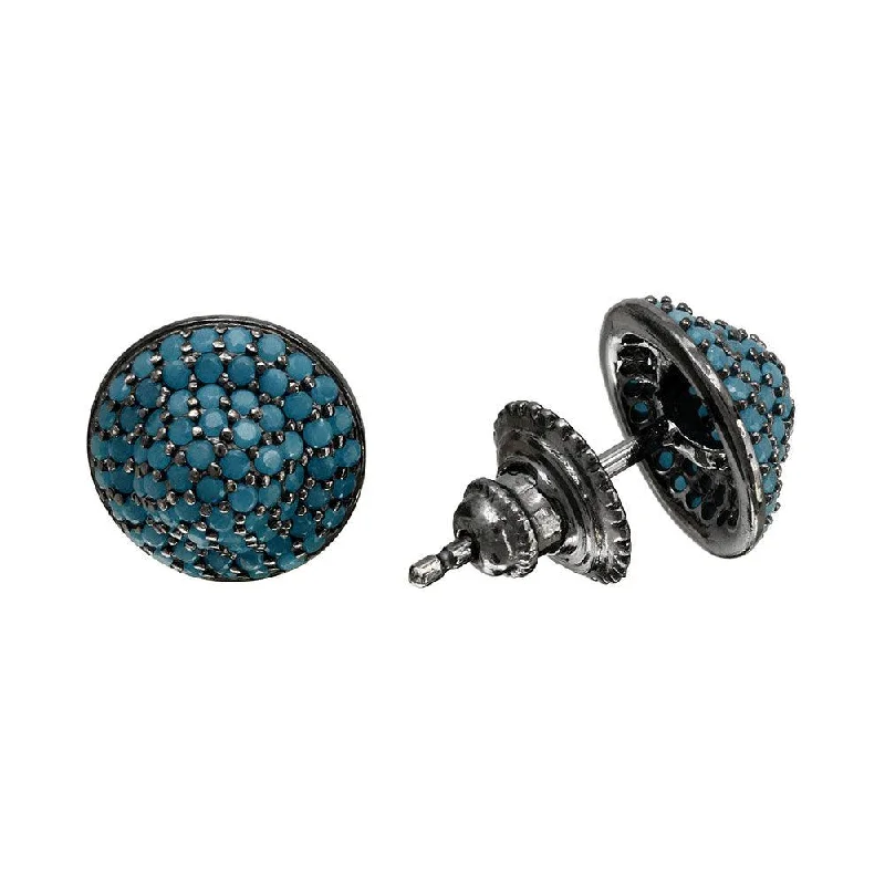 Black Rhodium Plated 925 Sterling Silver Dome Turquoise CZ Stud Earrings - GME00088BLK