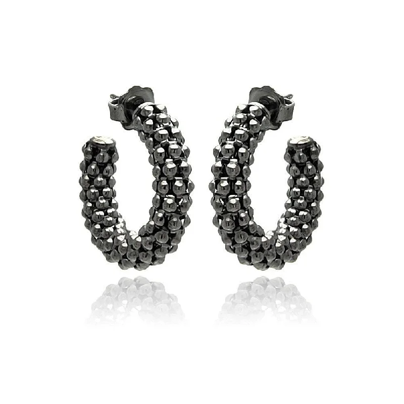 Silver 925 Black Rhodium Plated Italian Crescent Stud Earrings - ITE00032BLK