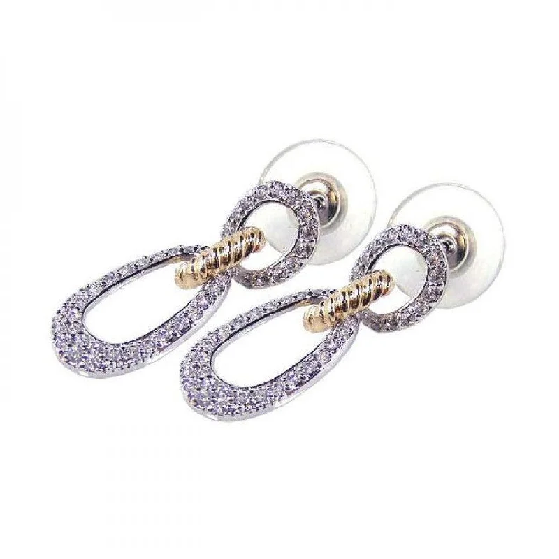 Silver 925 Gold and Silver Rhodium Plated Open Round Clear CZ Dangling Stud Earrings - BGE00052