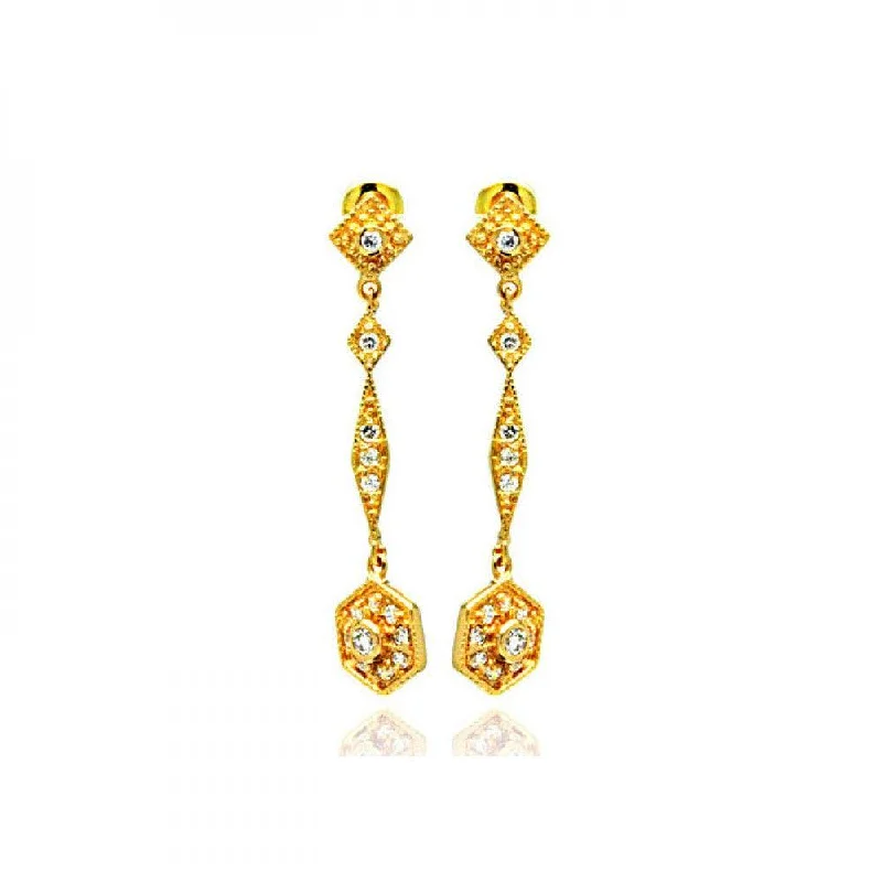 Silver 925 Gold Rhodium Plated Marquis CZ Dangling Stud Earrings - BGE00188