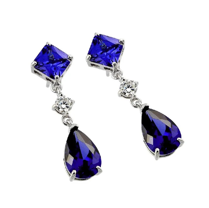 Silver 925 Gold Rhodium Plated Purple and Clear CZ Dangling Stud Earrings - BGE00372