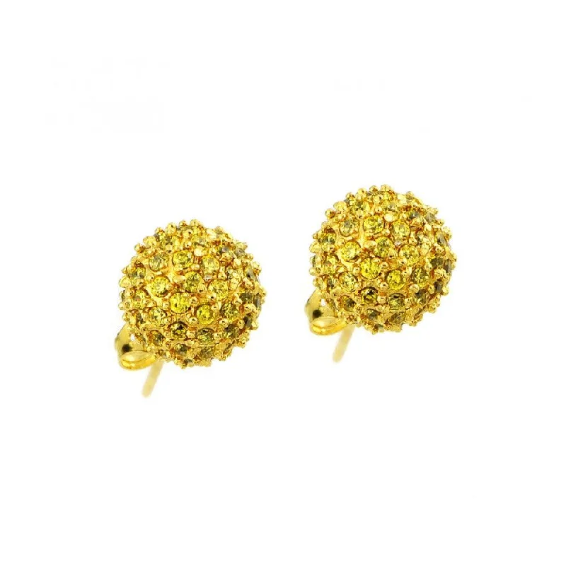 Clearance-Silver 925 Gold Rhodium Plated Yellow CZ Stud Earrings - BGE00371YEL