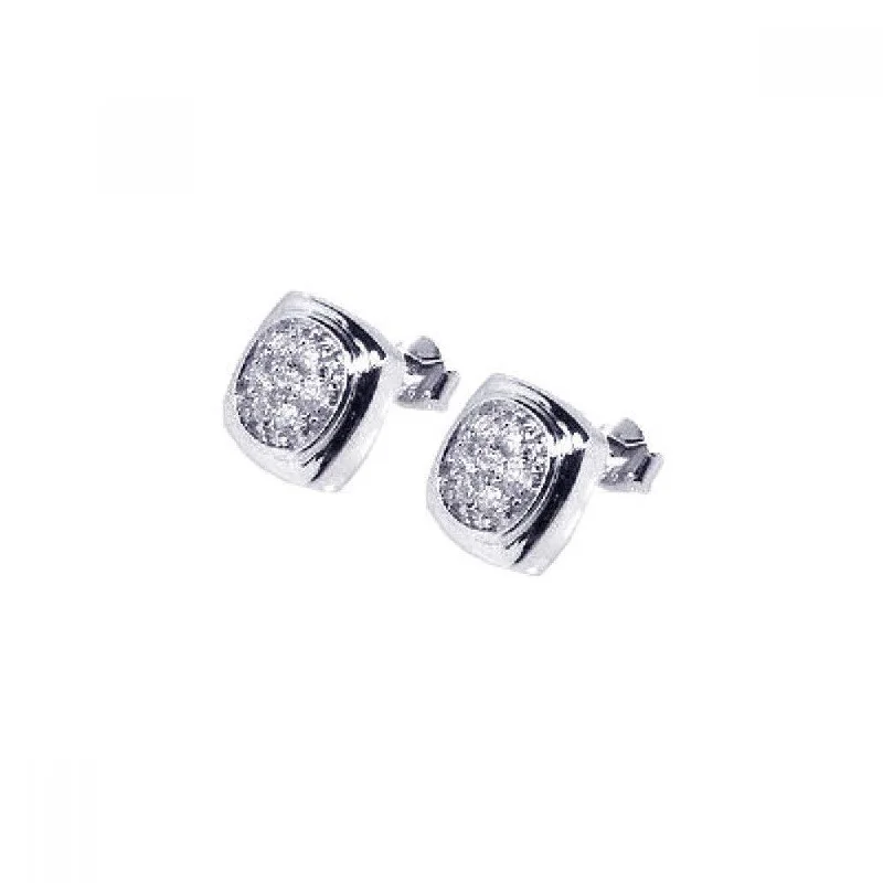 Silver 925 Rhodium Plated Big Round CZ Stud Earrings - STE00455