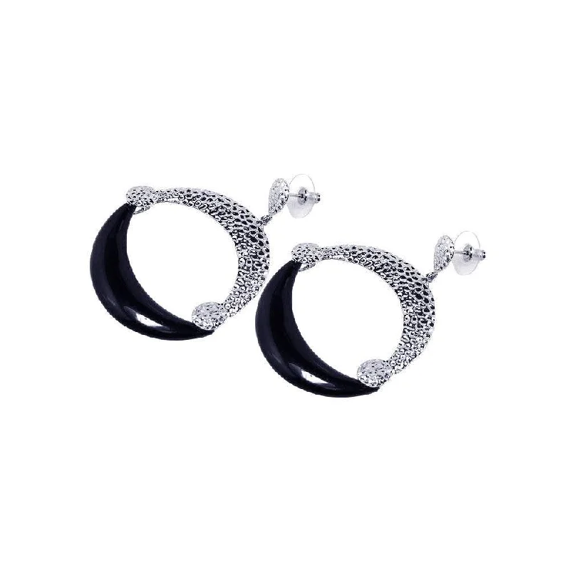 Clearance-Silver 925 Rhodium Plated Black and Clear Crescent CZ Stud Earrings - BGE00038