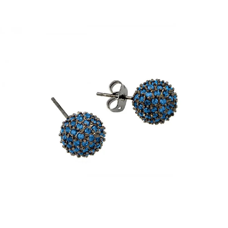 Clearance-Silver 925 Rhodium Plated Blue CZ Stud Earrings - BGE00371BLU