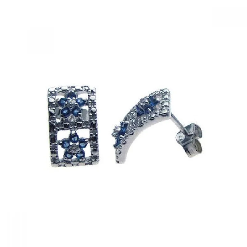 Silver 925 Rhodium Plated Blue Star and Clear CZ Stud Earrings - STE00934