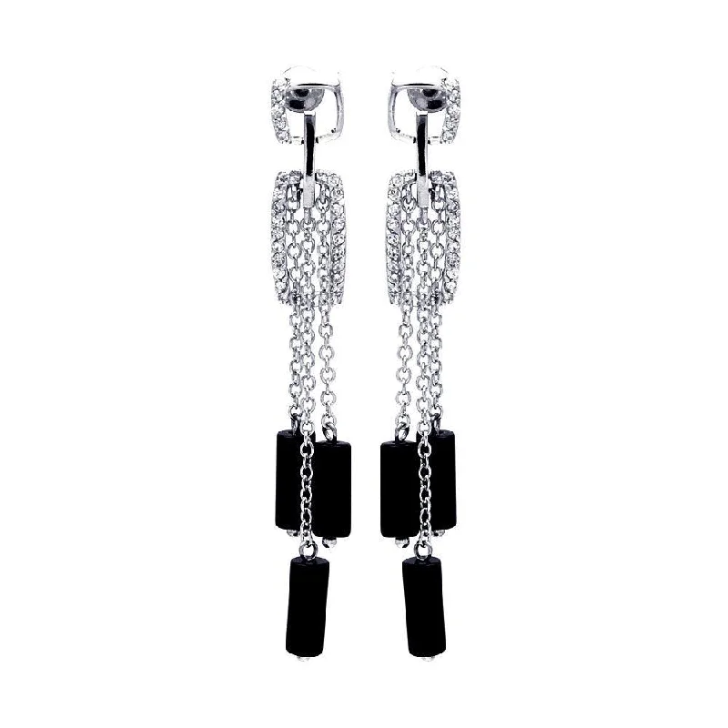 Clearance-Silver 925 Rhodium Plated Clear Black and Clear CZ Stud Dangling Earrings - BGE00022