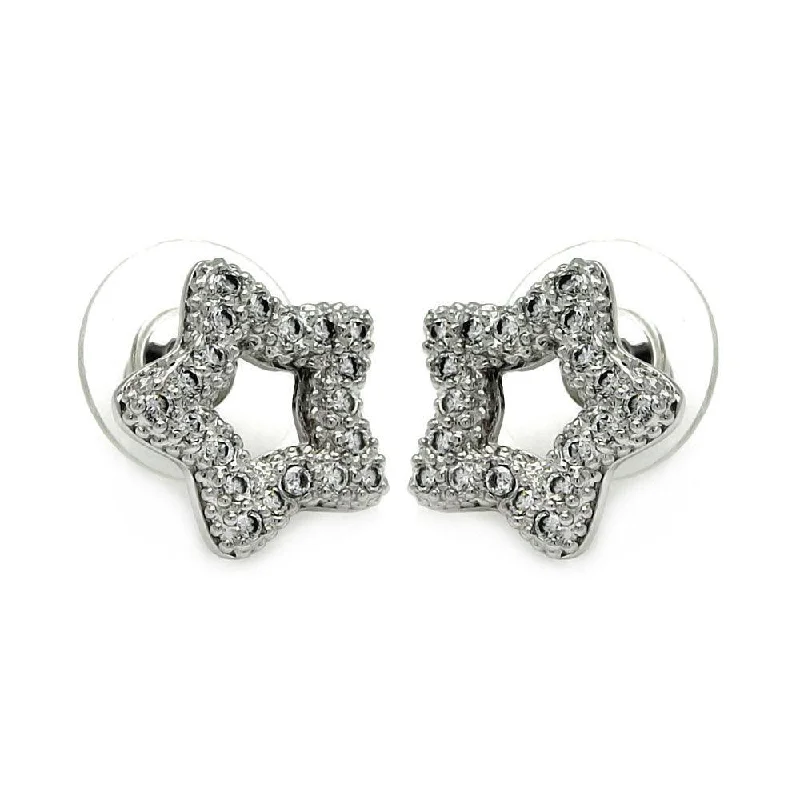 Silver 925 Rhodium Plated Clear Open Heart CZ Stud Earrings - BGE00057