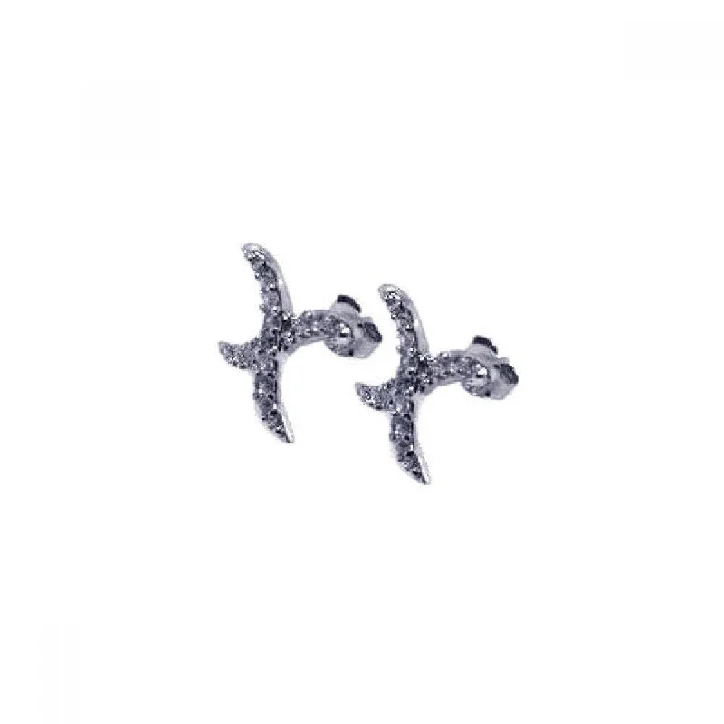 Silver 925 Rhodium Plated Curvy X CZ Stud Earrings - STE00241