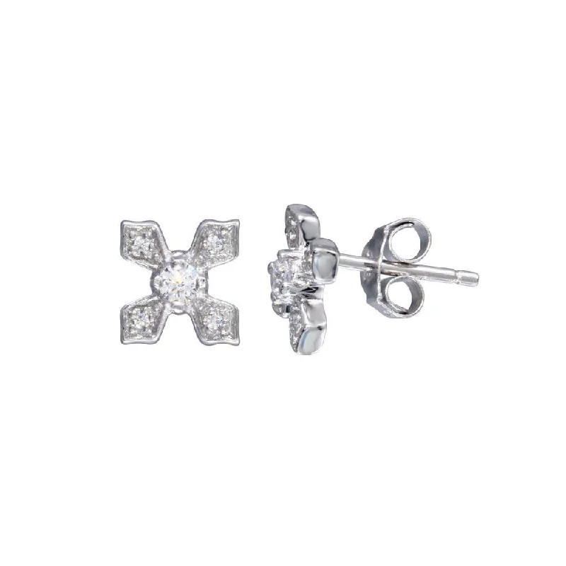 Silver 925 Rhodium Plated CZ Cross Stud Earrings - STE00043