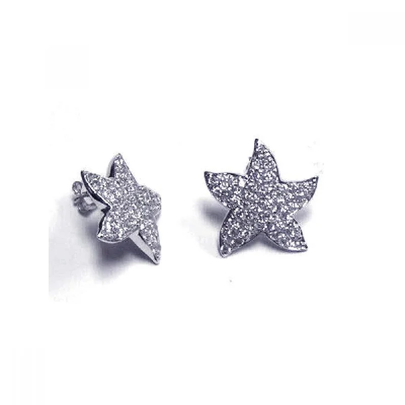 Silver 925 Rhodium Plated CZ Starfish Stud Earrings - STE00026