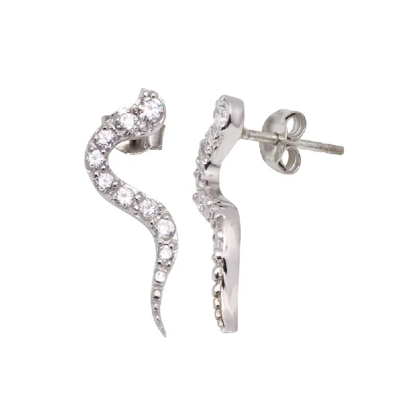 Silver 925 Rhodium Plated CZ Stud Earrings - STE00001